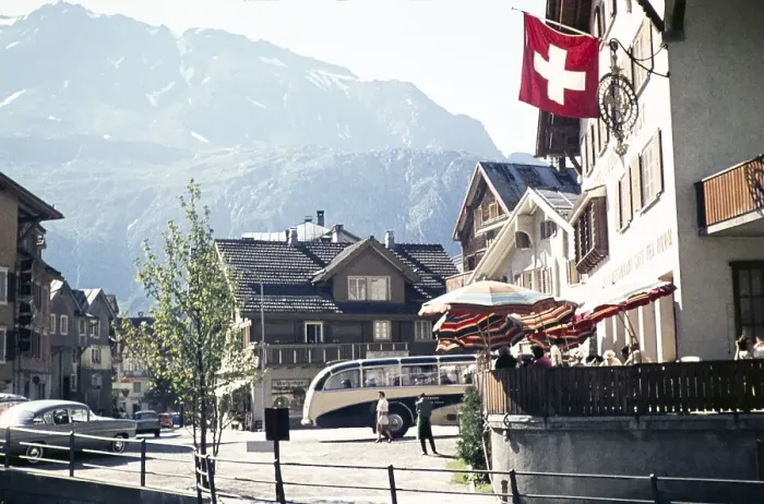 Framed Print : Houses and streets in the alpine mountain village of Andermatt, Canton Uri, Switzerland, Europe, 1959, Europe Framed Print : Houses and streets in the alpine mountain village of Andermatt, Canton Uri, Switzerland, Europe, 1959, Europe