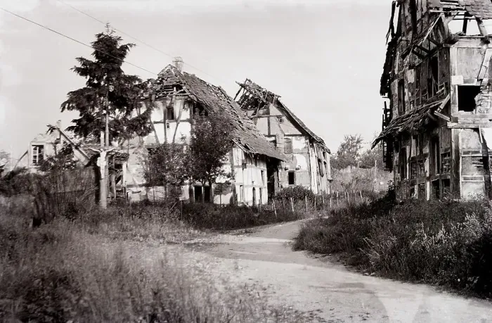 Framed Print : Three houses in a village in the Vosges Mountains destroyed by shelling Framed Print : Three houses in a village in the Vosges Mountains destroyed by shelling