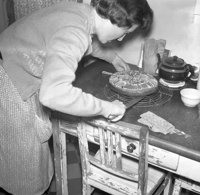Framed Print : Housework, Woman baking cakes, ca