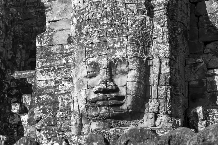 Framed Print : Huge stone-carved face of Bodhisattva Lokeshvara