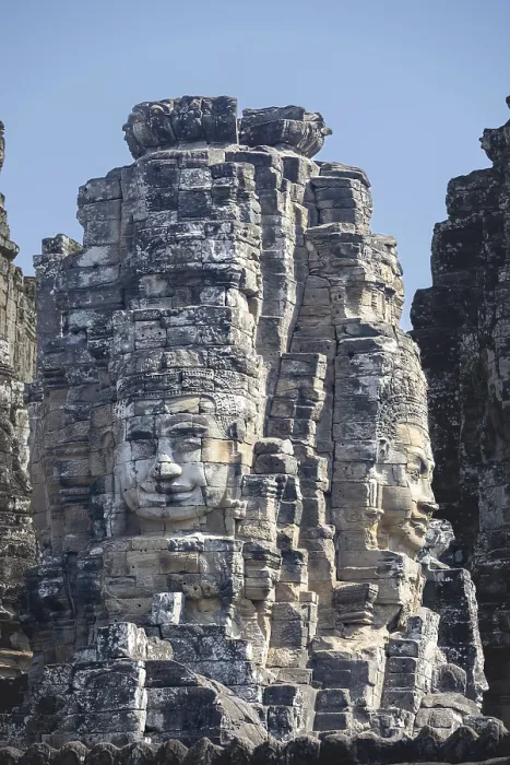 Framed Print : Huge stone-carved faces of Bodhisattva Lokeshvara
