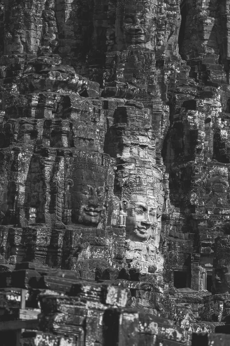 Framed Print : Huge stone-carved faces of Bodhisattva Lokeshvara