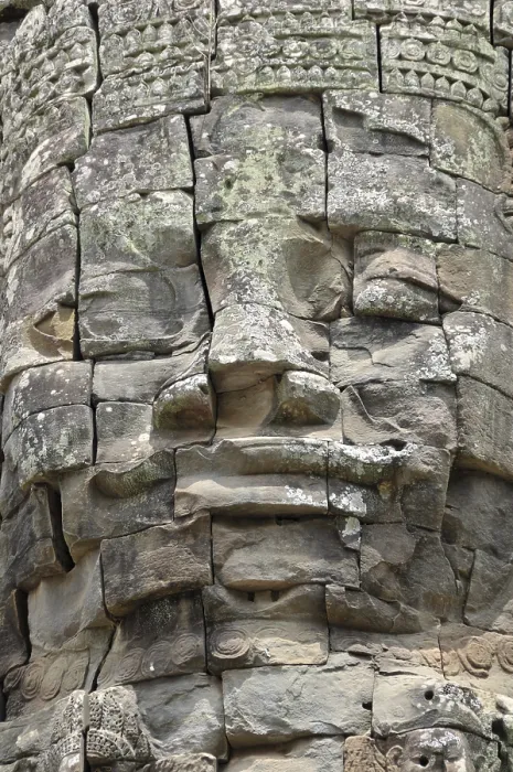 Framed Print : Huge stone-carved faces of the Bodhisattva Lokeshvara or Avalokiteshvara
