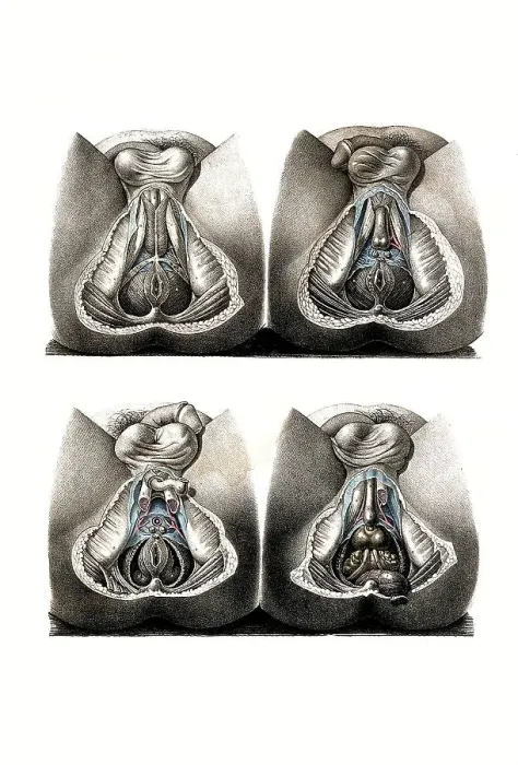 Framed Print : Human anatomy, medicine, dissection of the perinaeum Framed Print : Human anatomy, medicine, dissection of the perinaeum