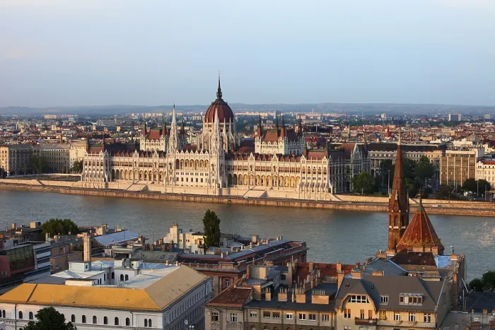 Framed Print : Hungarian Parliament Building at sunset by the Danube river in the city of Budapest
