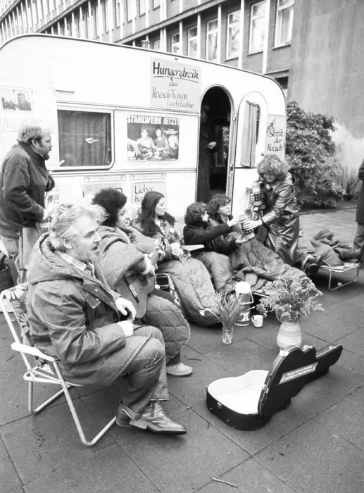 Framed Print : In a hunger strike to secure the jobs of steelworkers at Hoesch AG