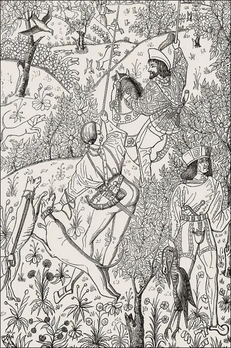 Framed Print : Hunting birds, tapestry of the 15th century