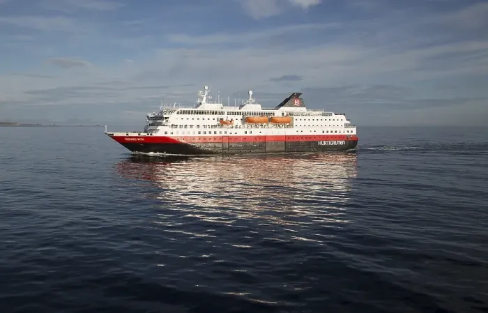 Framed Print : Hurtigruten Coastal Express ferry ship Richard With at sea