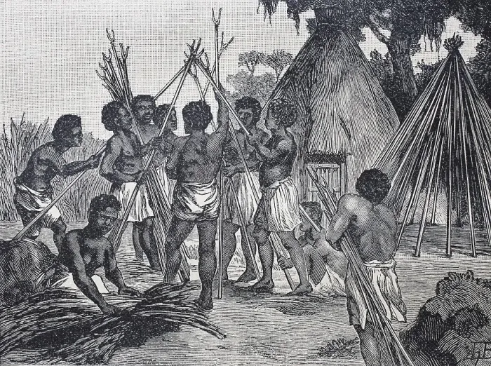 Framed Print : Hut building among the Biheno people Framed Print : Hut building among the Biheno people