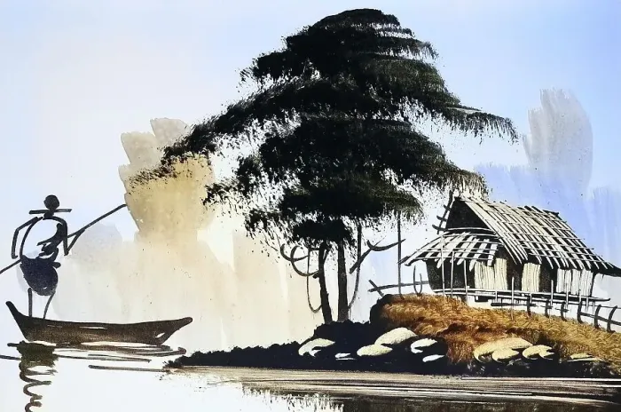 Framed Print : Hut, Fisherman, Tree, Historical Landscape in Southeast Asia Framed Print : Hut, Fisherman, Tree, Historical Landscape in Southeast Asia