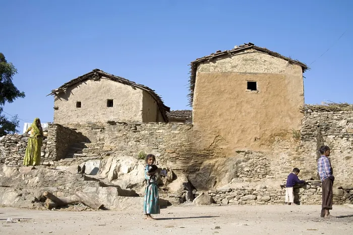 Framed Print : Two huts, tribal people in Bheel basti Framed Print : Two huts, tribal people in Bheel basti