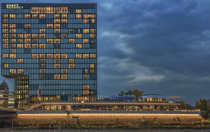 Framed Print : The Hyatt Regency Hotel in Dusseldorf Media Harbor at Dusk Framed Print : The Hyatt Regency Hotel in Dusseldorf Media Harbor at Dusk