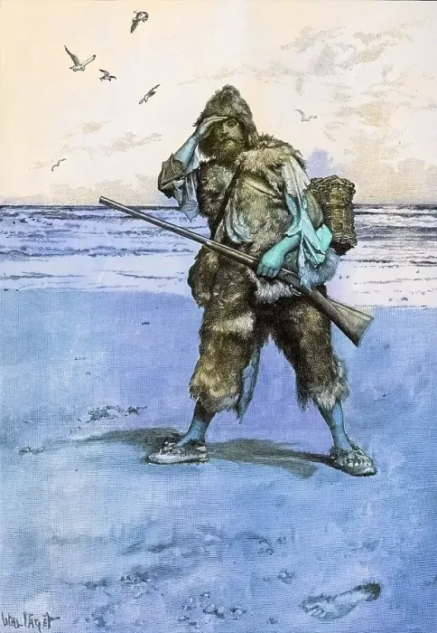 Framed Print : I Stood Like One Thunderstruck Illustration by Walter Paget from Robinson Crusoe by Daniel Defoe published by Cassell