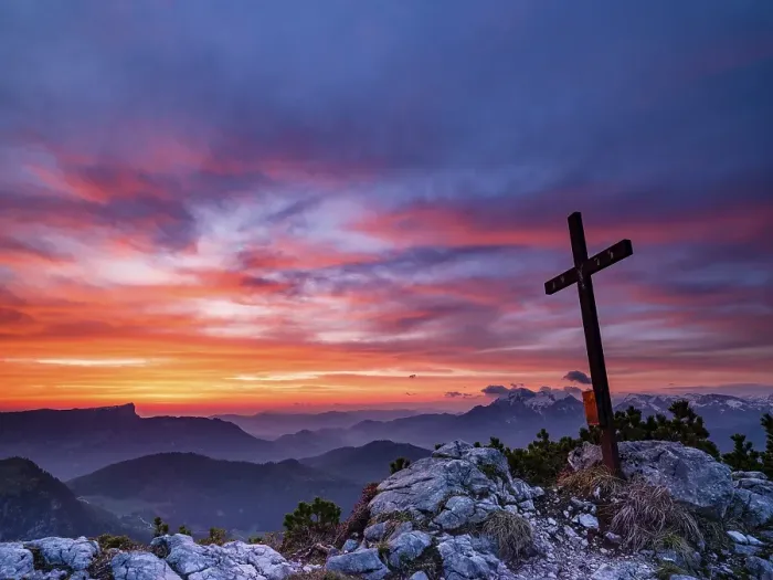 Framed Print : Iceberg summit cross and red clouds at dawn Framed Print : Iceberg summit cross and red clouds at dawn
