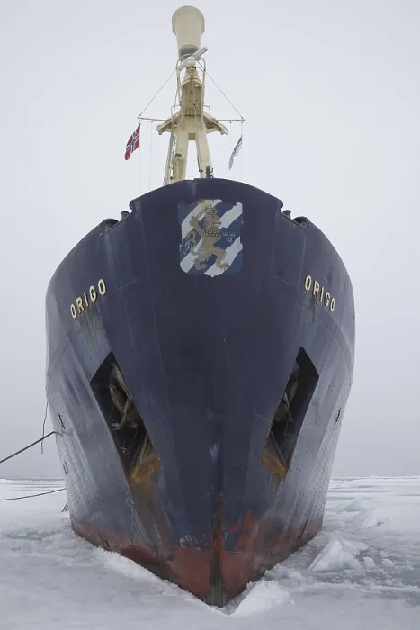 Framed Print : Icebreaker Origo moored in pack ice