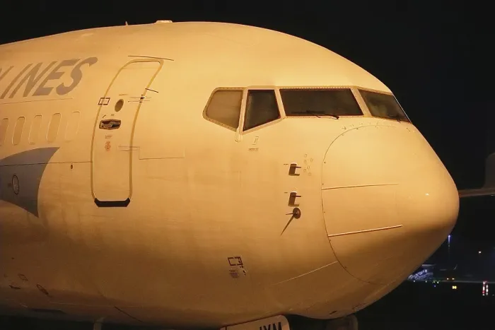 Framed Print : Iced aircraft. Boeing 737, air freight
