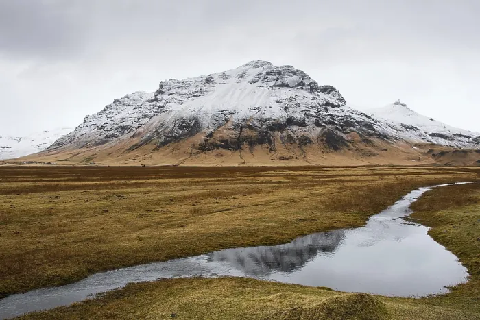Framed Print : Icelandic Landscape with katla volcano reflected on water Framed Print : Icelandic Landscape with katla volcano reflected on water