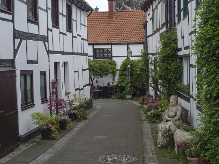 Framed Print : Idyllic alley with half-timbered houses Framed Print : Idyllic alley with half-timbered houses