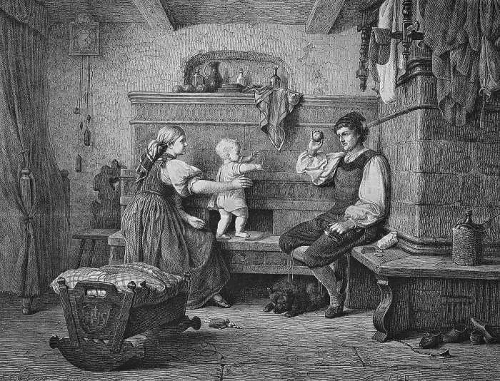Framed Print : Idyllic family home, historical engraving, 1869