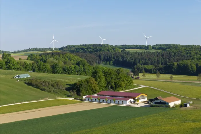 Framed Print : Idyllic rural scene with windmills