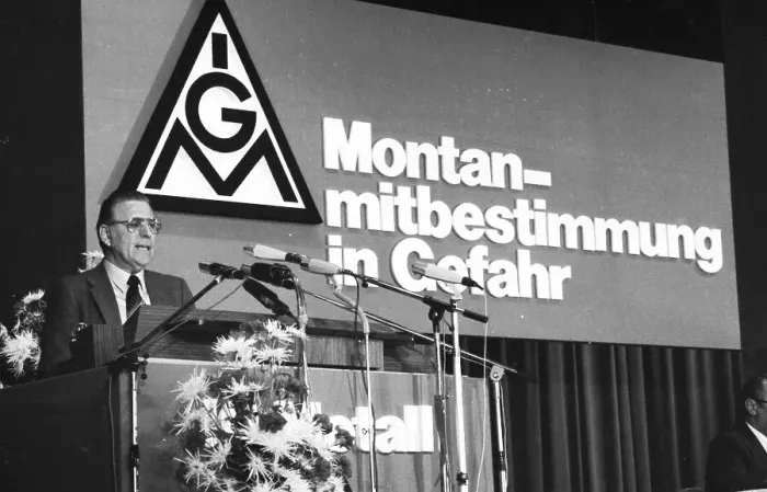 Framed Print : IG Metall conference on co-determination in the coal and steel industry on 3 July 1980 in Dortmund