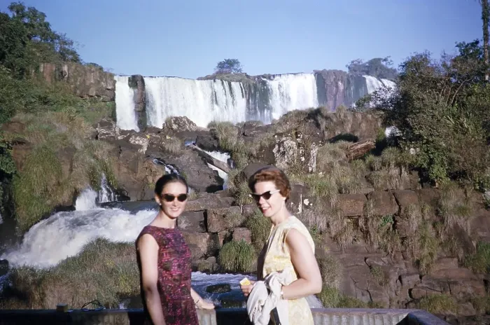 Framed Print : The Iguazu Falls on the Iguazu River on the border between Brazil and Argentina, South America, 1962 two female tourists Framed Print : The Iguazu Falls on the Iguazu River on the border between Brazil and Argentina, South America, 1962 two female tourists
