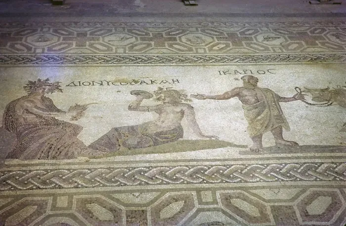 Framed Print : Ikarios and Dionysus Mosaic, House of Dionysus, Roman mosaics in Paphos Archaeological Park, Nea Paphos, Cyprus, Europe 1973, Europe Framed Print : Ikarios and Dionysus Mosaic, House of Dionysus, Roman mosaics in Paphos Archaeological Park, Nea Paphos, Cyprus, Europe 1973, Europe