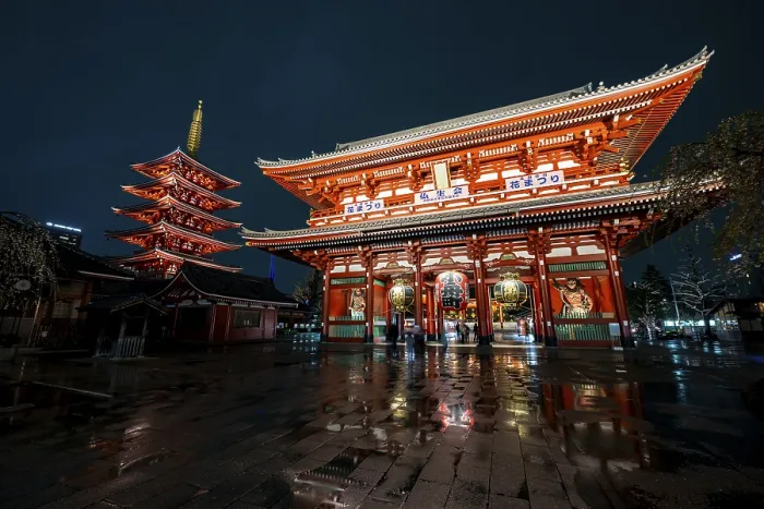 Framed Print : Illuminated five-story pagoda and main hall of Asakusa Shrine or Senso-ji Temple Framed Print : Illuminated five-story pagoda and main hall of Asakusa Shrine or Senso-ji Temple