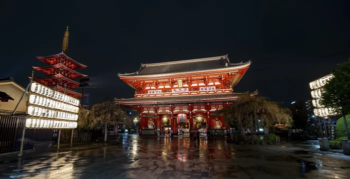 Framed Print : Illuminated five-story pagoda and main hall of Asakusa Shrine or Senso-ji Temple Framed Print : Illuminated five-story pagoda and main hall of Asakusa Shrine or Senso-ji Temple