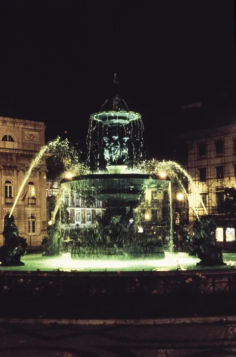 Framed Print : Illuminated fountain on Rossio Square at night in Lisbon Framed Print : Illuminated fountain on Rossio Square at night in Lisbon