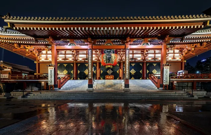 Framed Print : Illuminated main hall of Asakusa Shrine or Senso-ji Temple