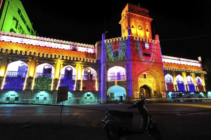 Framed Print : Illuminated mughal sharay surat municipal corporation office Framed Print : Illuminated mughal sharay surat municipal corporation office