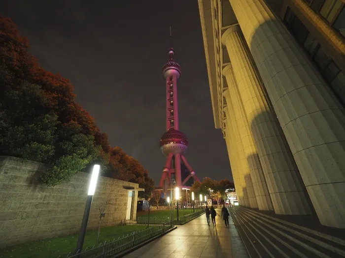Framed Print : Illuminated television tower, Oriental Pearl Tower