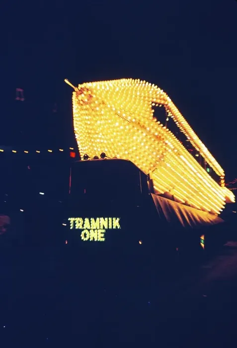 Framed Print : Illuminated tram attraction, Tramnik One, Blackpool, Lancashire, England, UK 1962