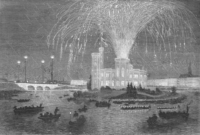Framed Print : Illumination and Fireworks in Hamburg on the Alster in Honour of the King of Prussia Framed Print : Illumination and Fireworks in Hamburg on the Alster in Honour of the King of Prussia