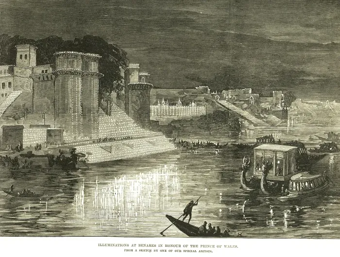 Framed Print : Illuminations at Benares, Varanasi in honour of the Prince of Wales, Uttar Pradesh, India, Asia