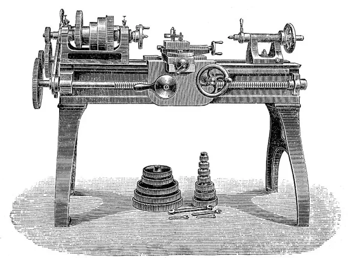 Framed Print : Illustration of a lathe for taps by J