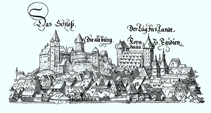 Framed Print : Illustration of the old castle and houses of Nuremberg