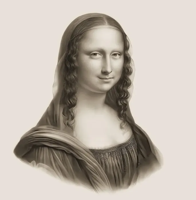 Framed Print : Illustration after the painting la Gioconda, Mona Lisa by Leonardo da Vinci, 1452 - 1519, Italian painter, sculptor, architect and engineer, digitally edited