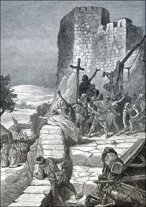 Framed Print : Illustration of the procession of the Crusades around the walls of Jerusalem in 1099