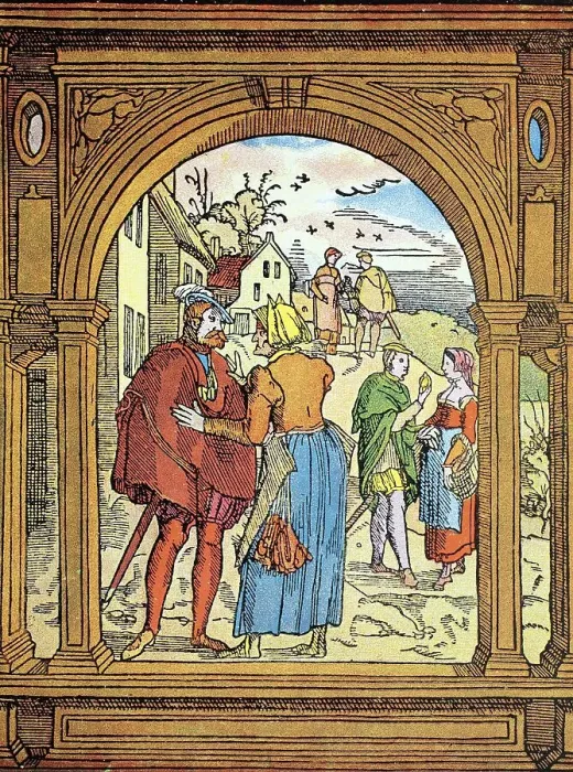Framed Print : Illustration on the section on matchmakers in a French law book from the 16th century