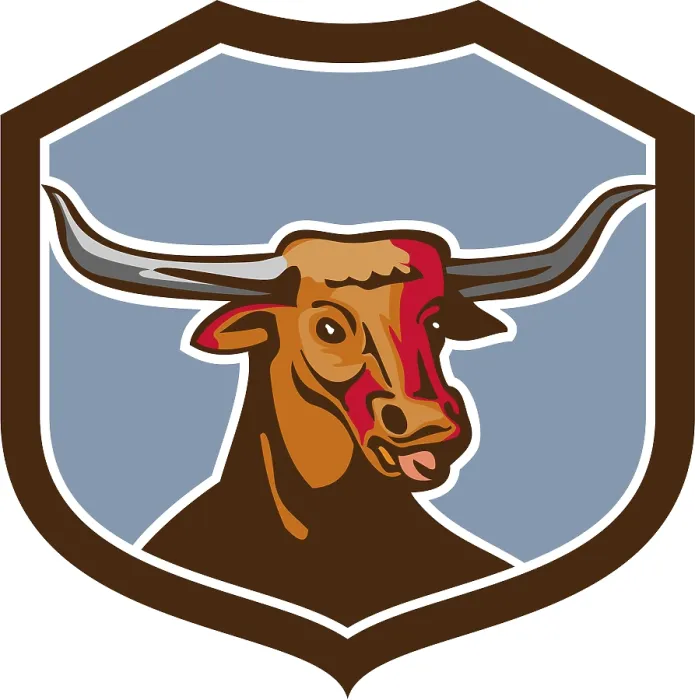 Framed Print : Illustration of a texas longhorn red bull head tongue out set on inside shield crest on isolated background done