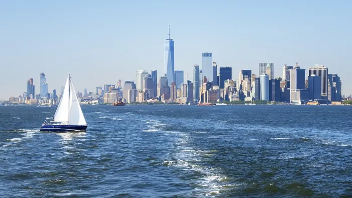 Framed Print : An image of New York City Manhattan skyline from the sea Framed Print : An image of New York City Manhattan skyline from the sea