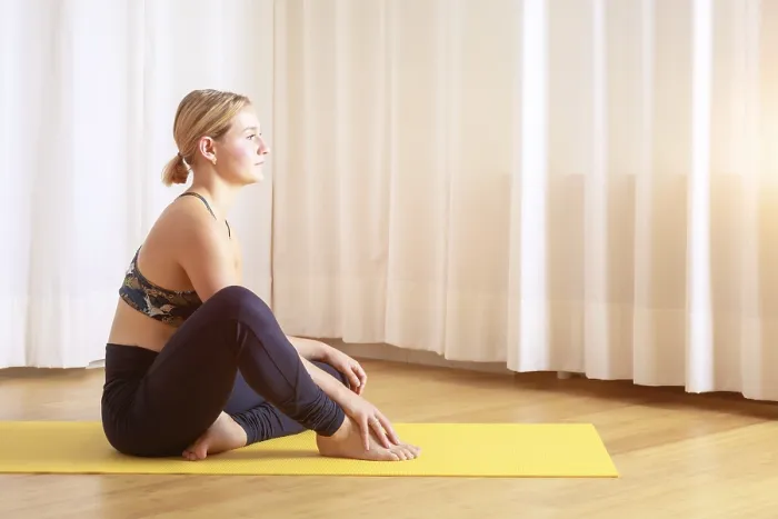 Framed Print : An image of a young woman doing yoga relax position