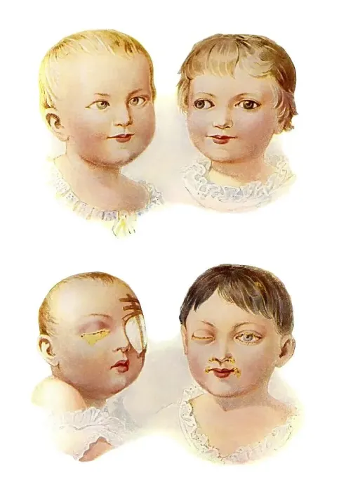 Framed Print : Images from a medical book, children's eye diseases Framed Print : Images from a medical book, children's eye diseases