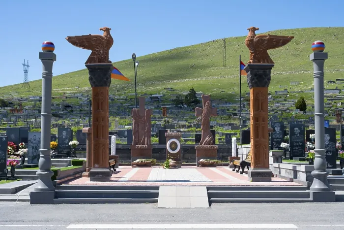 Framed Print : Impressive monument with eagle statues in a peaceful cemetery setting Framed Print : Impressive monument with eagle statues in a peaceful cemetery setting
