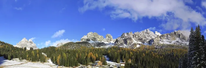 Framed Print : Impressive mountain panorama with snow-capped peaks and forests Framed Print : Impressive mountain panorama with snow-capped peaks and forests