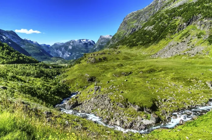 Framed Print : Impressive nature on the pass road to Geiranger in Norway in the summertime