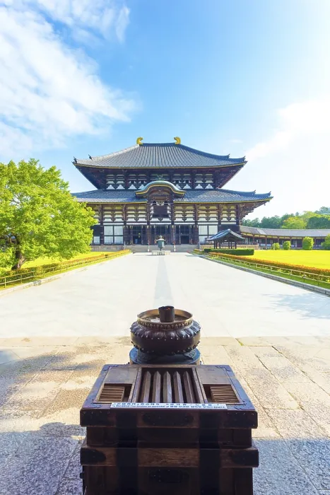 Framed Print : Incense burner at head of path leading to Daibutsuden
