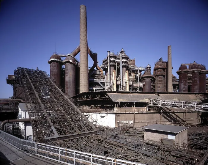 Framed Print : Inclined ore lift in front of the blast furnaces